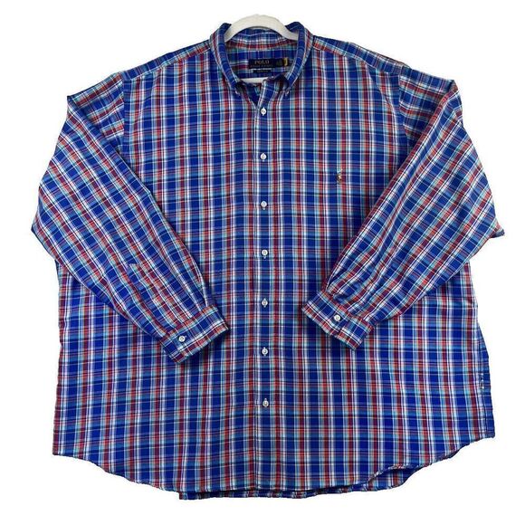 Polo Ralph Lauren Long Sleeve Shirt Men's Big Multicolore Plaid Oxford Size 3XB - Picture 1 of 8
